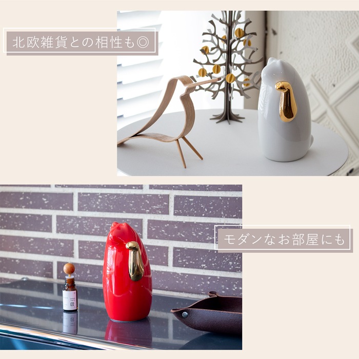 SETOMANEKI 招き猫 金手 左手 中 瀬戸焼 開運 縁起物 置物 オブジェ シンプル インテリア 白 赤 金 中川政七商店 日本製 せとまねき