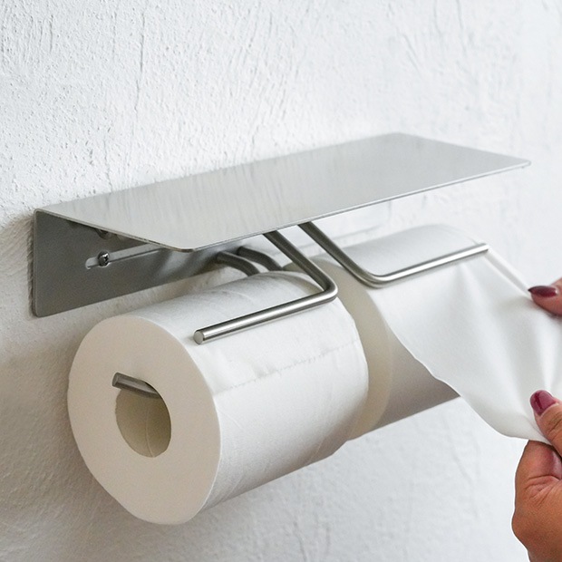 put ペーパーホルダー ステンレス トイレットペーパーホルダー ダブル 棚付 インテリア雑貨 AXCIS アクシス