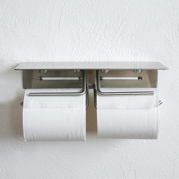 put ペーパーホルダー ステンレス トイレットペーパーホルダー ダブル 棚付 インテリア雑貨 AXCIS アクシス