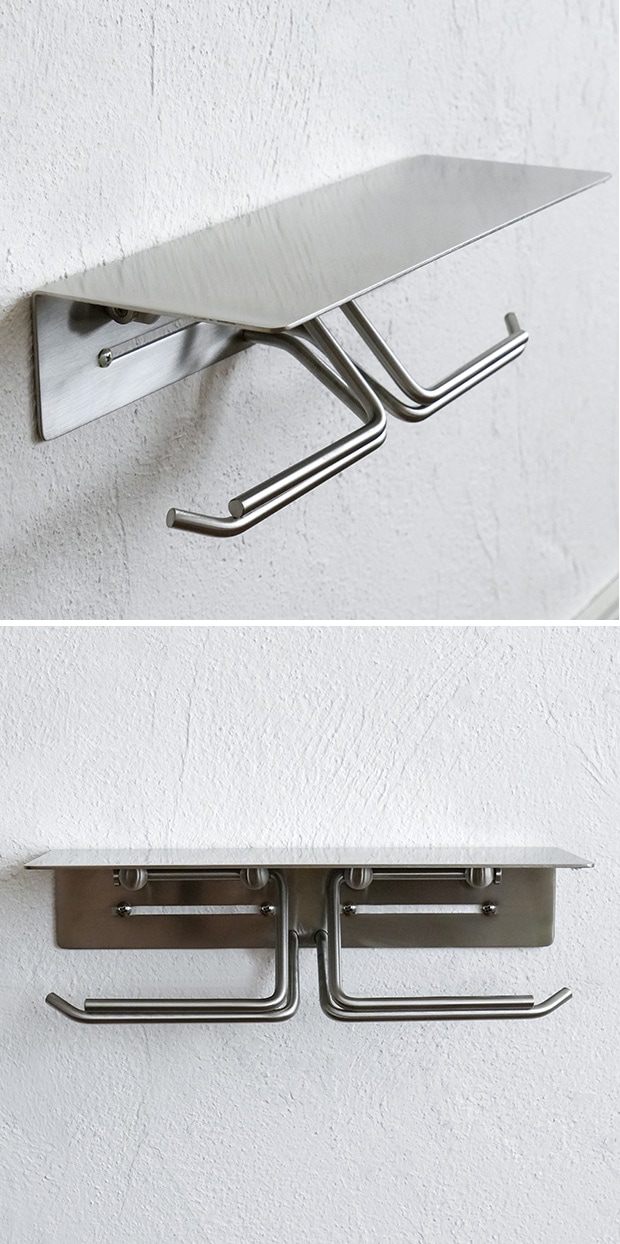 put ペーパーホルダー ステンレス トイレットペーパーホルダー ダブル 棚付 インテリア雑貨 AXCIS アクシス