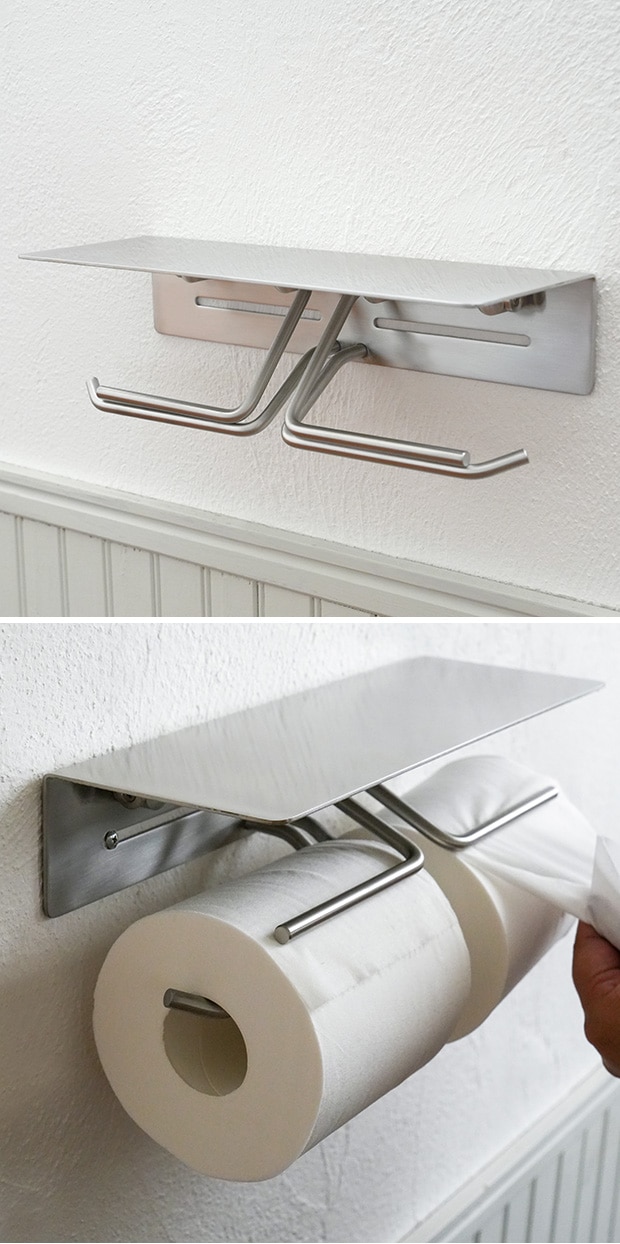 put ペーパーホルダー ステンレス トイレットペーパーホルダー ダブル 棚付 インテリア雑貨 AXCIS アクシス