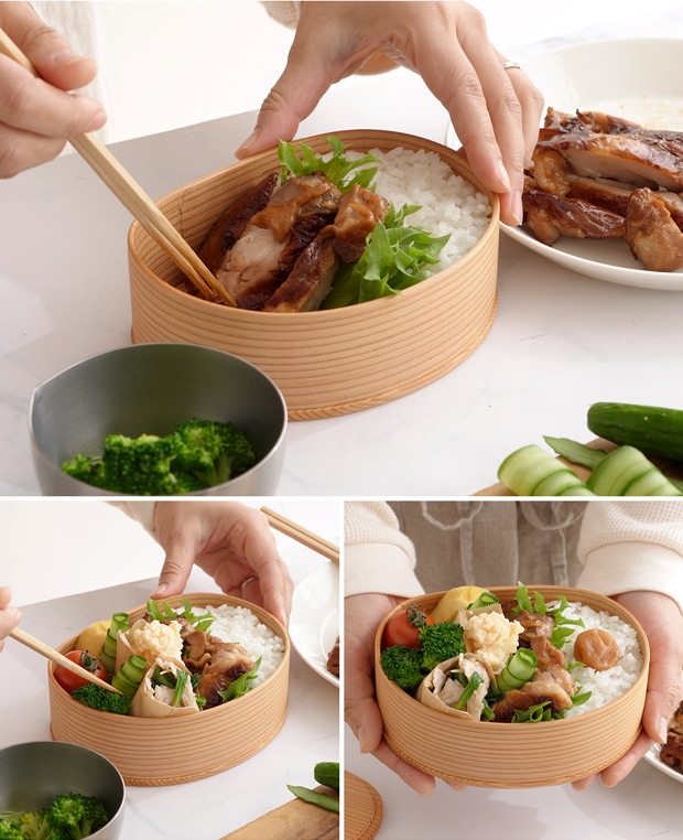 お弁当箱 曲げわっぱ いろどり弁当箱 大 600ml 板蓋 りょうび庵 日本製 秋田杉 大館曲げわっぱ ウレタン塗装 軽量