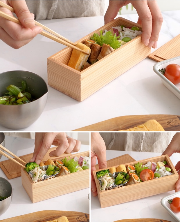 お弁当箱 木製 ちぎり弁当箱 一段 450ml 板蓋 りょうび庵 日本製 秋田杉 角型 秋田大館 ウレタン塗装 スリム 軽量