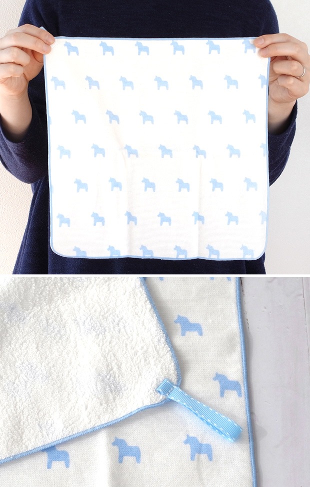 キッチンタオル ダーラナホース 青 30×30cm  綿100%  ループ付  日本製 正方形 スクエア ハンドタオルサイズ