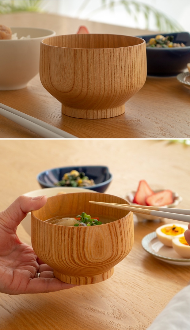 SHIRASAGI サブロク椀 布袋 ほてい けやき 欅 ナチュラル 2個セット お椀 汁椀 みそ汁 日本製 天然木 白鷺木工
