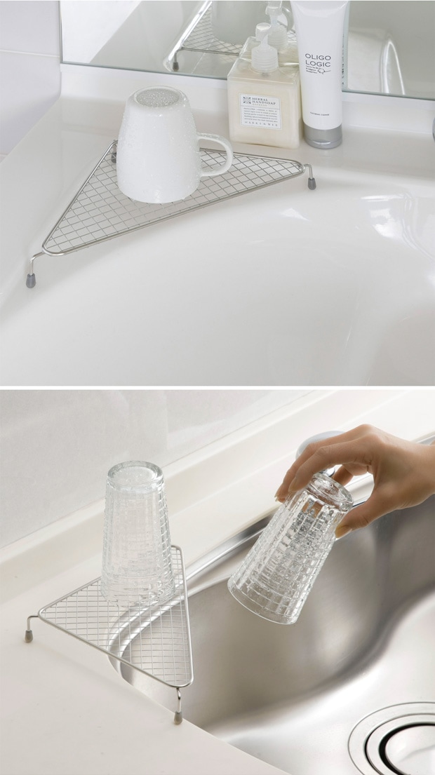 家事問屋 水切りコーナーラック 水切りラック 収納 コーナーラック キッチン 洗面台 シンク ステンレス 便利 キッチンツール 日本製 made in Japan 43116