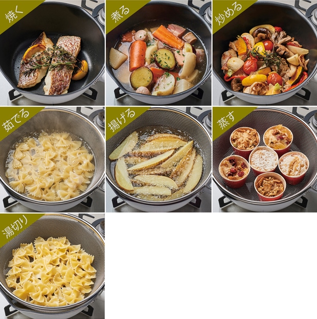 和平フレイズ マルチパン 24cm フライパン ToMay dolce ガラス蓋付き ざる付き 3.2L 深型 直火 IH対応