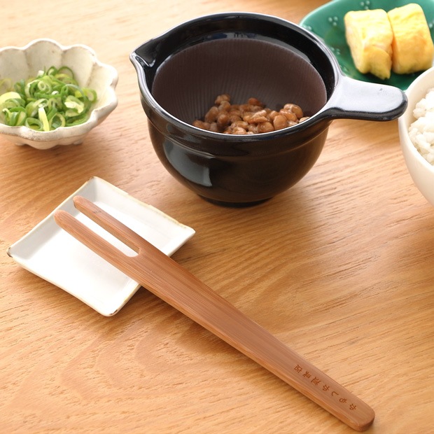 かもしか道具店 なっとうバチ まぜ棒付き 竹 日本製 萬古焼 納豆鉢
