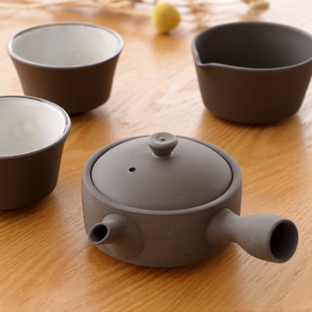 かもしか道具店 急須 直 150 セット 茶時間 日本製 萬古焼 陶器 茶器セット 日本茶 ギフト (急須 煎茶碗 湯さましセット)