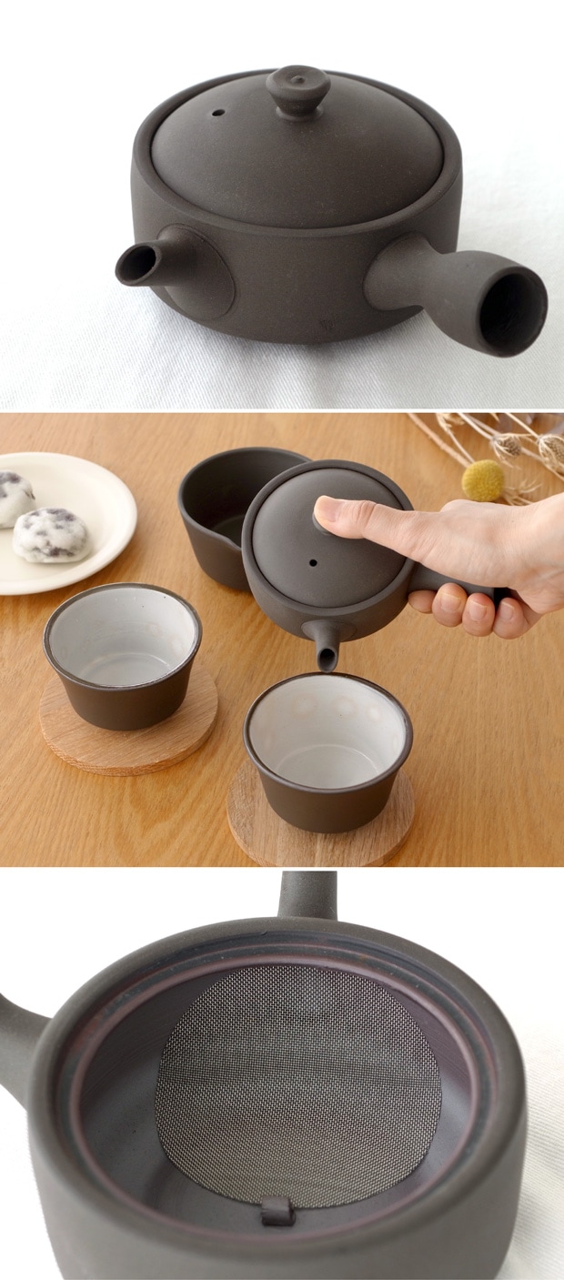 かもしか道具店 急須 直 150 セット 茶時間 日本製 萬古焼 陶器 茶器セット 日本茶 ギフト (急須 煎茶碗 湯さましセット)
