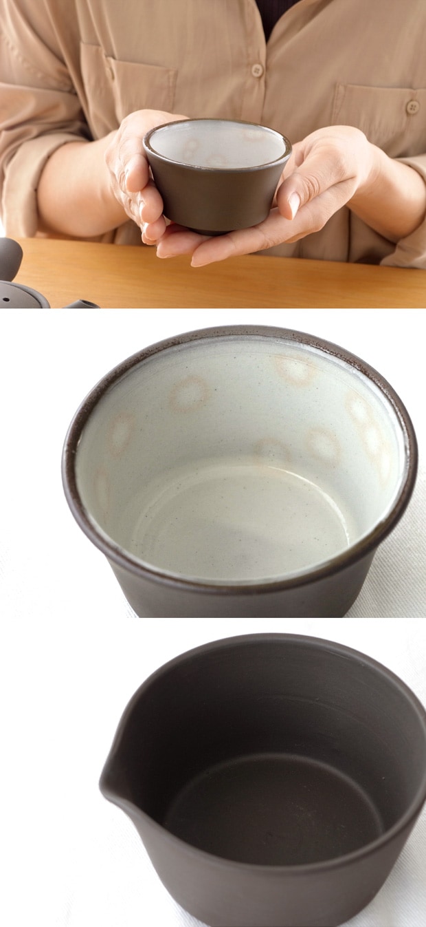 かもしか道具店 急須 直 150 セット 茶時間 日本製 萬古焼 陶器 茶器セット 日本茶 ギフト (急須 煎茶碗 湯さましセット)