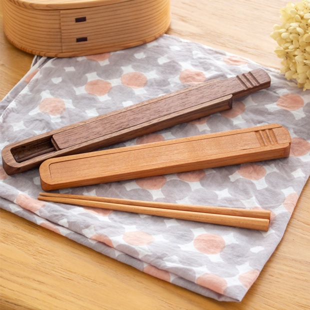 T木のしごと 箸箱 & 箸 セット 桜 ブラックウォールナット 作家物 難波行秀 スライド ケース 箸箱セット 弁当 木製 日本製 TANBANANBA
