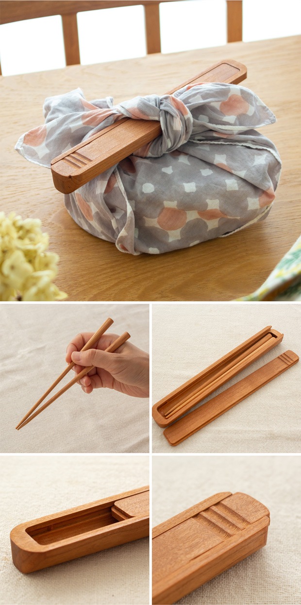 T木のしごと 箸箱 & 箸 セット 桜 ブラックウォールナット 作家物 難波行秀 スライド ケース 箸箱セット 弁当 木製 日本製 TANBANANBA