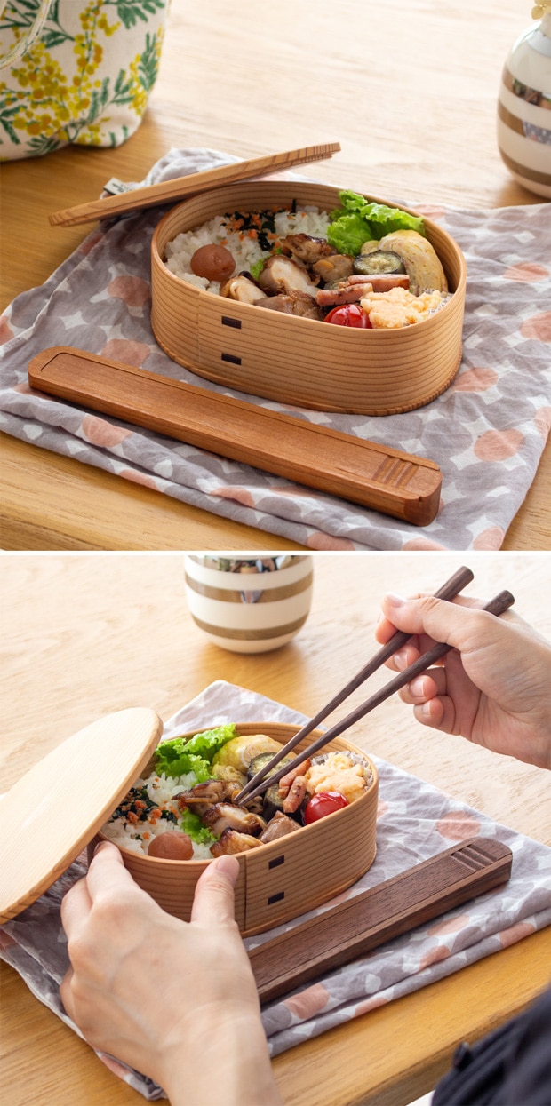 T木のしごと 箸箱 & 箸 セット 桜 ブラックウォールナット 作家物 難波行秀 スライド ケース 箸箱セット 弁当 木製 日本製 TANBANANBA