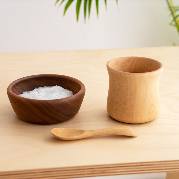 スナオラボ きのこのうつわ＋スプーン コップ お椀 スプーン ベビー食器 木製 日本製 箱入り