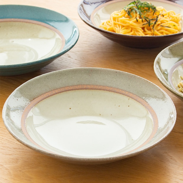 窯元 とら喜き パスタプレート 21cm リム皿 プレート 丸 皿 深皿 陶器 手作り ハンドメイド 器 作家物