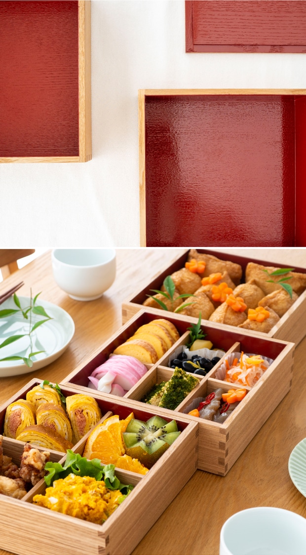 松屋漆器店 重箱 白木塗タモ6.0 二段 6寸 内朱 白木 約18×18cm 木製 日本製 おしゃれ タモ お重 天然木