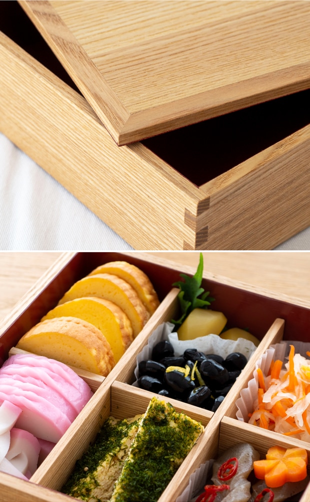 松屋漆器店 重箱 白木塗タモ6.0 二段 6寸 内朱 白木 約18×18cm 木製 日本製 おしゃれ タモ お重 天然木