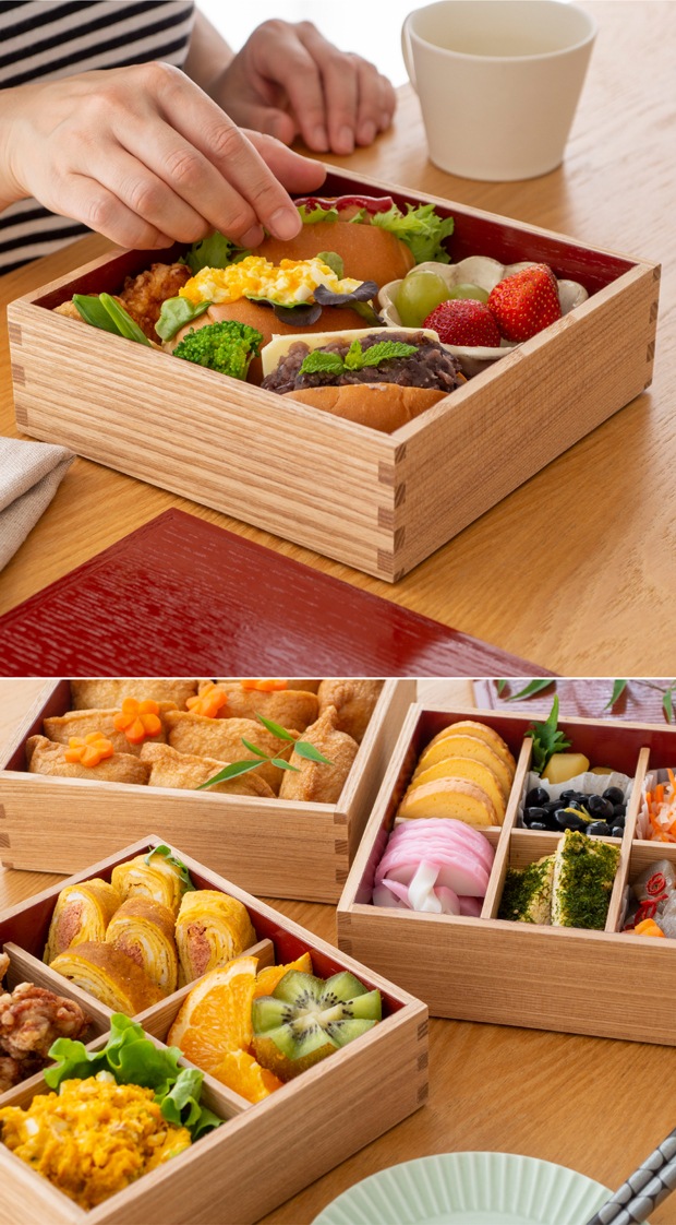 松屋漆器店 重箱 白木塗タモ6.0 一段 6寸 内朱 白木 約18×18cm 木製 日本製 1人用 おしゃれ タモ お重 天然木