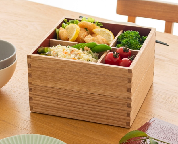 松屋漆器店 重箱 白木塗タモ6.0 二段 6寸 内朱 白木 約18×18cm 木製 日本製 おしゃれ タモ お重 天然木