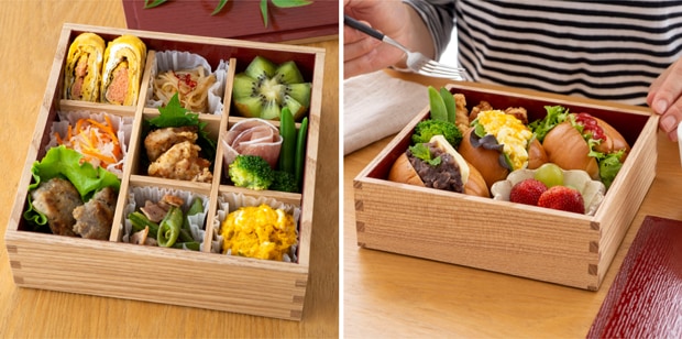 松屋漆器店 重箱 白木塗タモ6.0 二段 6寸 内朱 白木 約18×18cm 木製 日本製 おしゃれ タモ お重 天然木