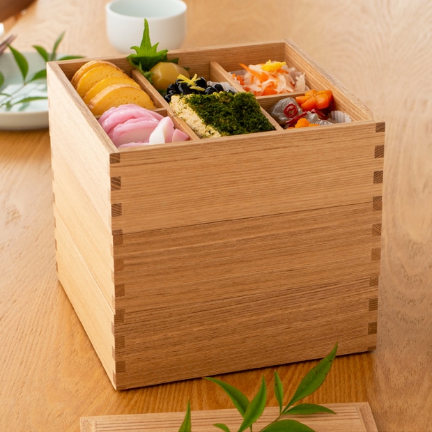 松屋漆器店 重箱 白木塗タモ6.0 三段 6寸 ナチュラル 白木 約18×18cm 木製 日本製 おしゃれ タモ お重 天然木