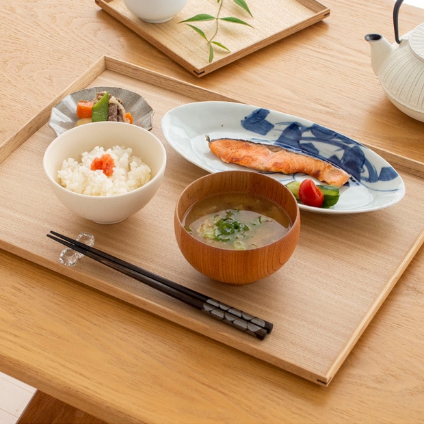 松屋漆器店 白木塗タモ 14.0長角盆 長角 約42.5×30.3 ナチュラル お盆 木製トレー トレー 白木 木製 日本製 カフェ タモ 天然木 長方形