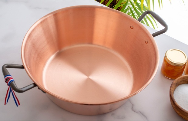 BAUMALU 銅のジャム鍋 38cm 取っ手付き フランス製 ボウマル ガス火専用 銅製 ジャム 内側錫引き無し 両手鍋平底
