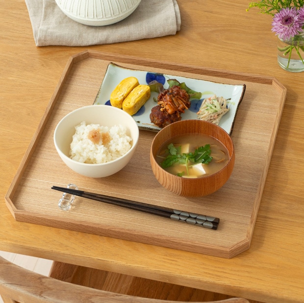 松屋漆器店 白木塗タモ 11.0 隅切盆 約33.4×33.4 ナチュラル お盆 木製トレー トレー 白木 木製 日本製 カフェ タモ 天然木 四角