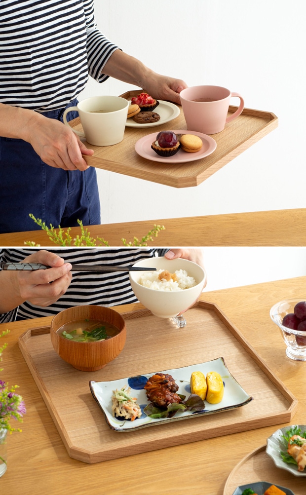 松屋漆器店 白木塗タモ 11.0 隅切盆 約33.4×33.4 ナチュラル お盆 木製トレー トレー 白木 木製 日本製 カフェ タモ 天然木 四角