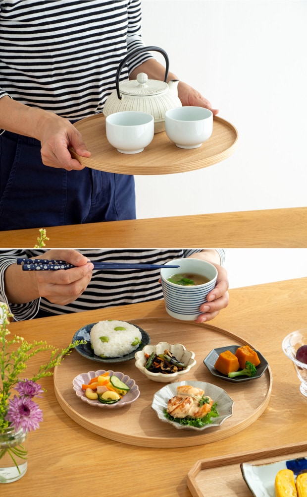 松屋漆器店 白木塗タモ 10.0 丸盆 約30.4×30.4 ナチュラル お盆 木製トレー トレー 白木 木製 日本製 カフェ タモ 天然木 丸