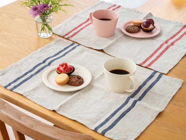 ランチョンマット リネン Wストライプ 洗える テーブルマット プレースマット 食卓 麻 布 キッチンクロス テーブルクロス Sankara. サンカラ