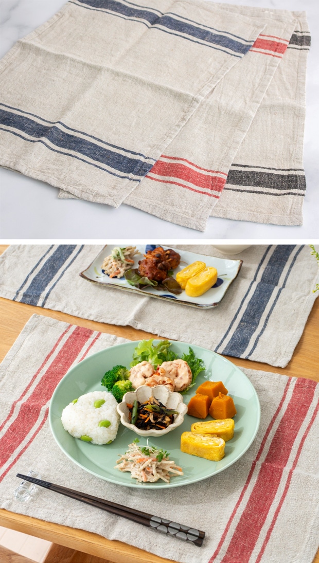ランチョンマット リネン ストライプ 4枚セット 洗える テーブルマット プレースマット 食卓 麻 布 キッチンクロス キッチンタオル Sankara. サンカラ