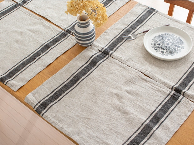 ランチョンマット リネン ストライプ 4枚セット 洗える テーブルマット プレースマット 食卓 麻 布 キッチンクロス キッチンタオル Sankara. サンカラ