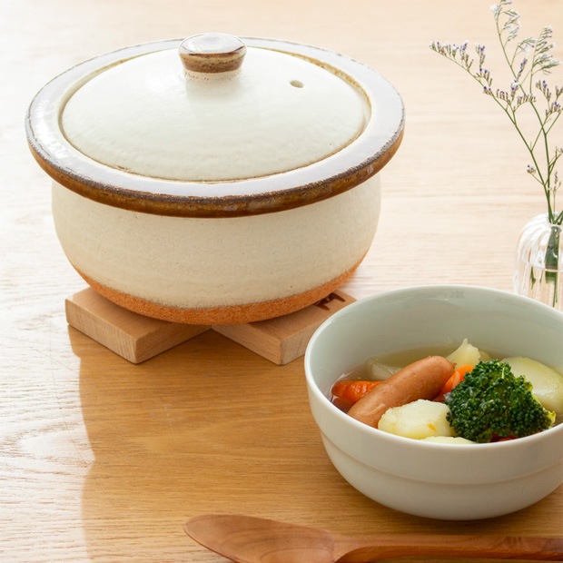 土鍋 1人用 18cm サークルココット カネフサ製陶 蓋付き 信楽焼 雑炊鍋 ごはん鍋 ご飯鍋 スープポット 直火 日本製