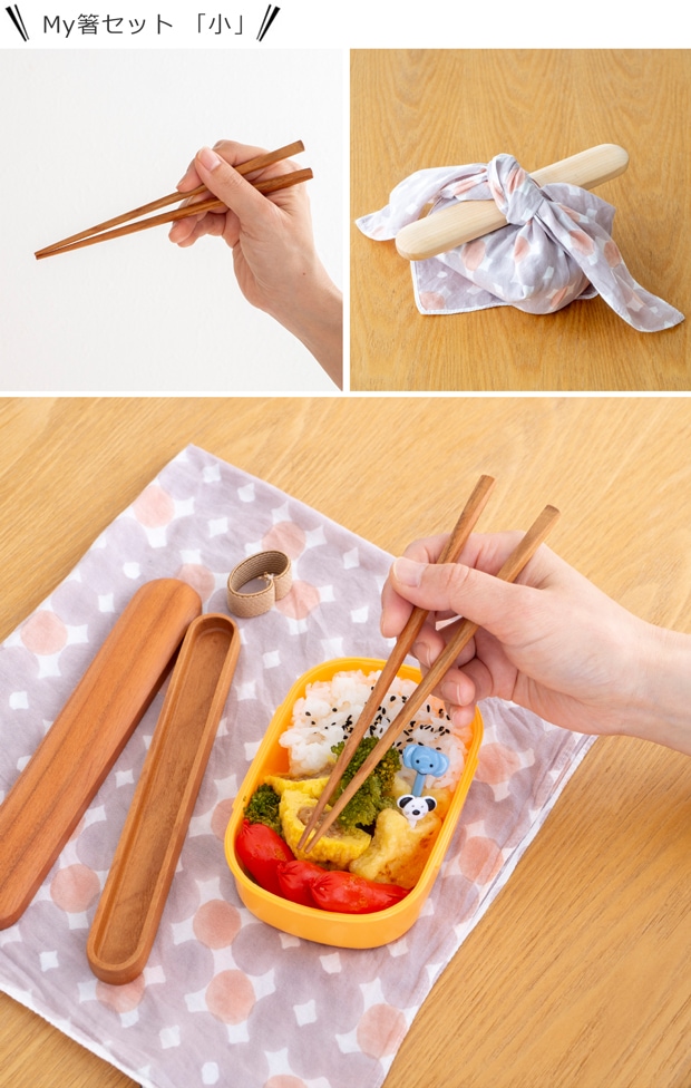 My箸セット 中 箸・箸箱セット 21cm 木製 楢 ウォールナット かぶせ蓋 お弁当 天然木 クラフト木の実 薗部産業