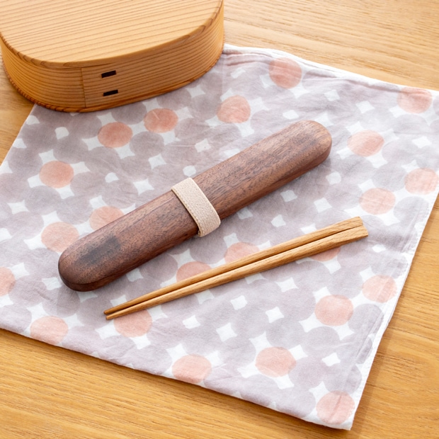 My箸セット 小 箸・箸箱セット 17.5cm 木製 楢 ウォールナット かぶせ蓋 お弁当 天然木 クラフト木の実 薗部産業