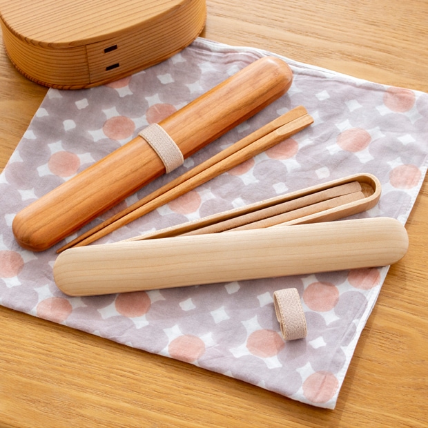 My箸セット 中 箸・箸箱セット 21cm 木製 桜 楓 チェリー メープル かぶせ蓋 お弁当 天然木 クラフト木の実 薗部産業