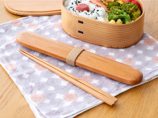 My箸セット 中 箸・箸箱セット 21cm 木製 桜 楓 チェリー メープル かぶせ蓋 お弁当 天然木 クラフト木の実 薗部産業