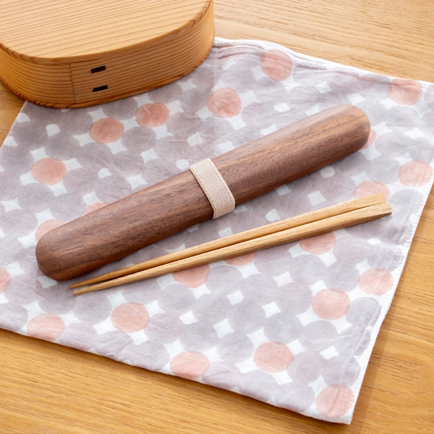 My箸セット 中 箸・箸箱セット 21cm 木製 楢 ウォールナット かぶせ蓋 お弁当 天然木 クラフト木の実 薗部産業