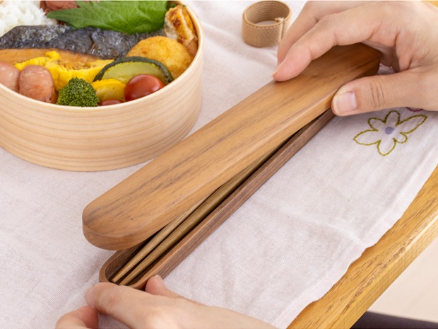 My箸セット 中 箸・箸箱セット 21cm 木製 楢 ウォールナット かぶせ蓋 お弁当 天然木 クラフト木の実 薗部産業