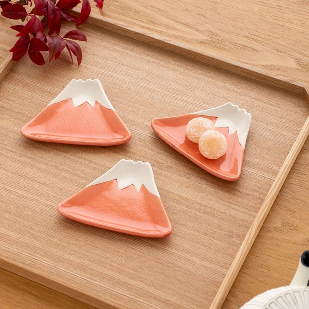 富士 手づくり 小皿 あかいろ 3枚セット カタチクラフト 和食器 美濃焼 日本製 ハンドメイド 器 うつわ 手仕事
