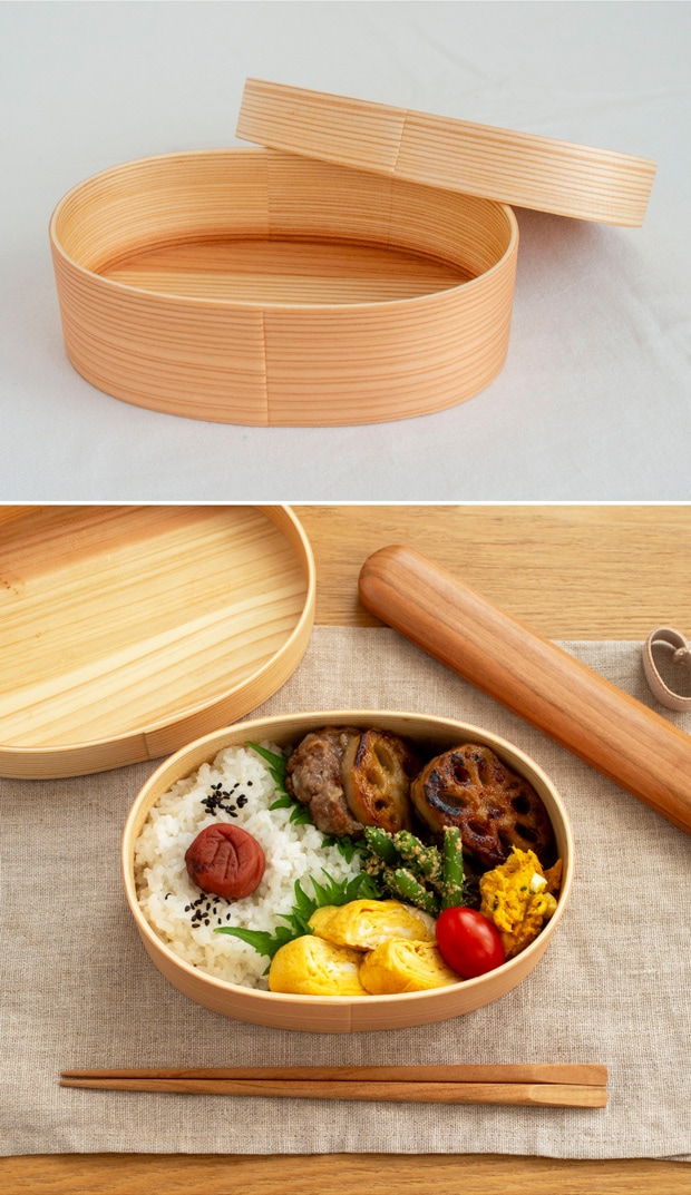 めんぱ だ円 曲げわっぱ弁当箱 楕円 1段 650ml かぶせ蓋 ウレタン塗装 ナチュラル 弁当箱 木製 薗部産業 SONOBE クラフト木の実