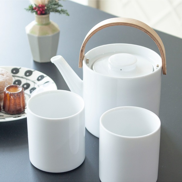 ティーポット＆ダブルウォールカップセット 陶器 白磁 茶こし付き おしゃれ ティーセット ペア 北欧風 セット 湯呑 食器 アフタヌーンティー ブラシ付きArrosoir スミス＆シュー smith＆hsu
