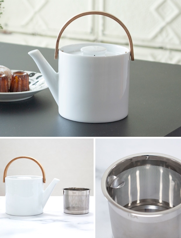 ティーポット＆ダブルウォールカップセット 陶器 白磁 茶こし付き おしゃれ ティーセット ペア 北欧風 セット 湯呑 食器 アフタヌーンティー ブラシ付きArrosoir スミス＆シュー smith＆hsu