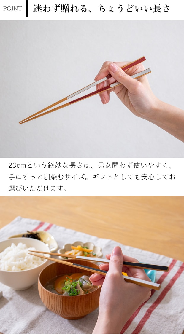 公長斎小菅 夫婦箸 ギフトセット 円窓箸 銀市松箸 23cm お箸 ペアセット 箱入り 竹製 木製 ウレタン塗装 日本製