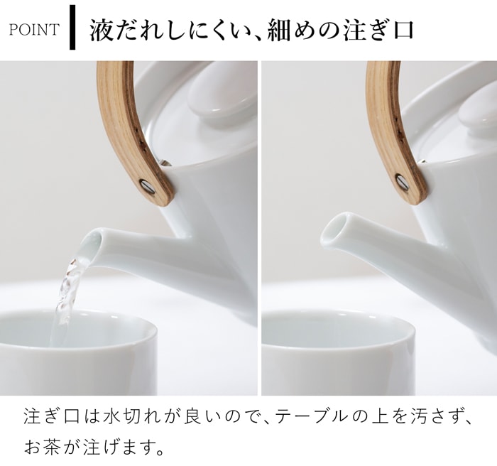 ティーポット 茶こし付き おしゃれ 1000ml 陶器 白磁 ステンレス茶こし 大きい 北欧風 天然木 ウッドハンドル 茶器 急須 2～3人用 アフタヌーンティー ブラシ付き Arrosoir スミス＆シュー smith＆hsu