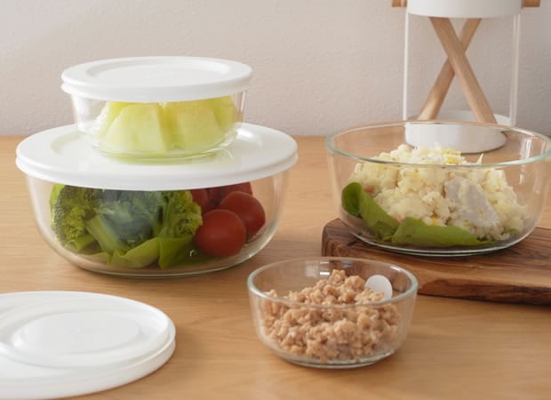 iwaki(イワキ) パックぼうる 保存容器 800ml 丸型 ホワイト 耐熱ガラス