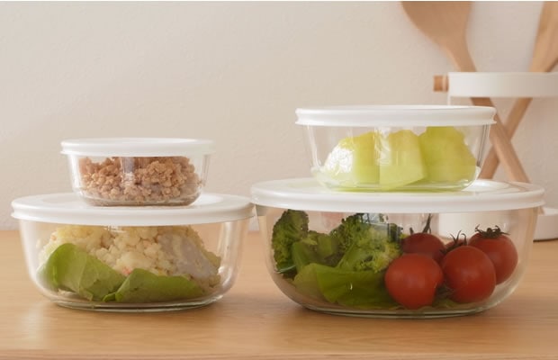 iwaki(イワキ) パックぼうる 保存容器 800ml 丸型 ホワイト 耐熱ガラス