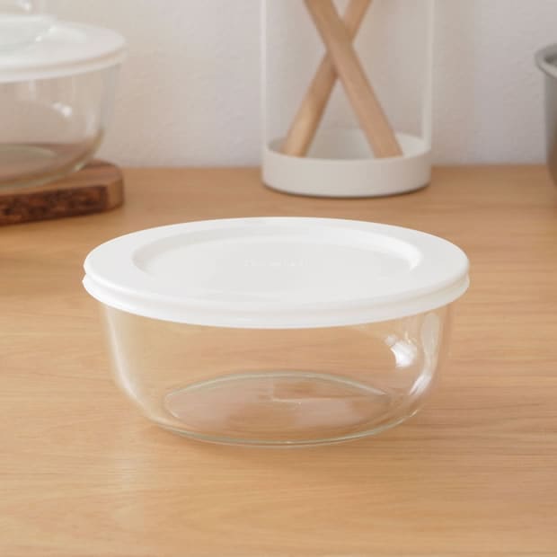 iwaki(イワキ) パックぼうる 保存容器 800ml 丸型 ホワイト 耐熱ガラス